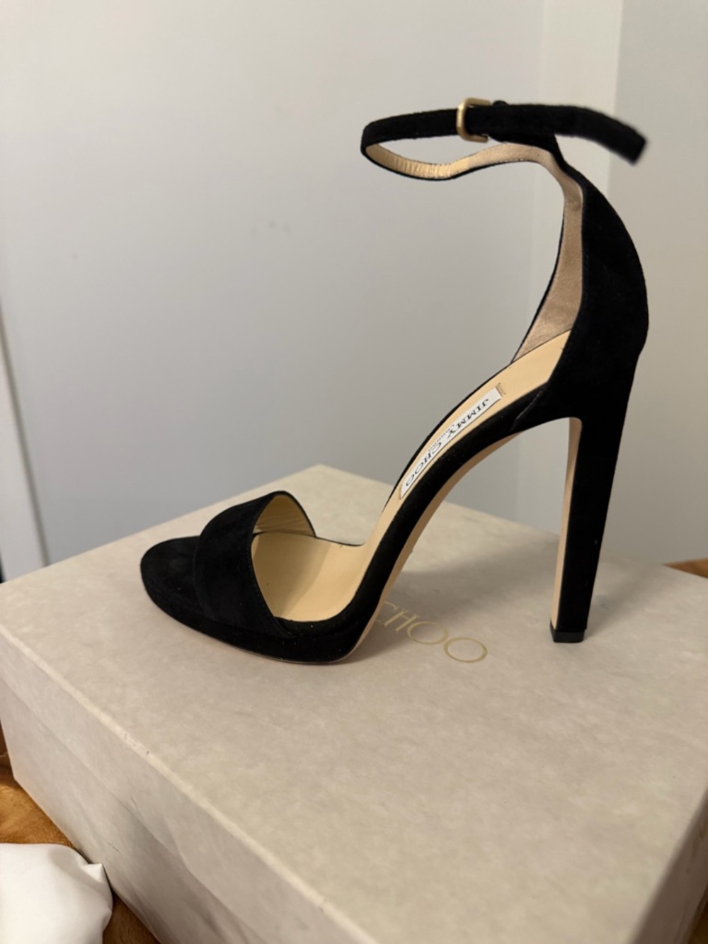 Jimmy Choo Black Suede Ankle-Strap Stiletto Sandals